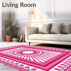 Vivid Magenta Sunburst Geometric Border Rug