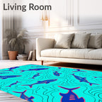 Marine Blue Fish Ocean Swirls Rug