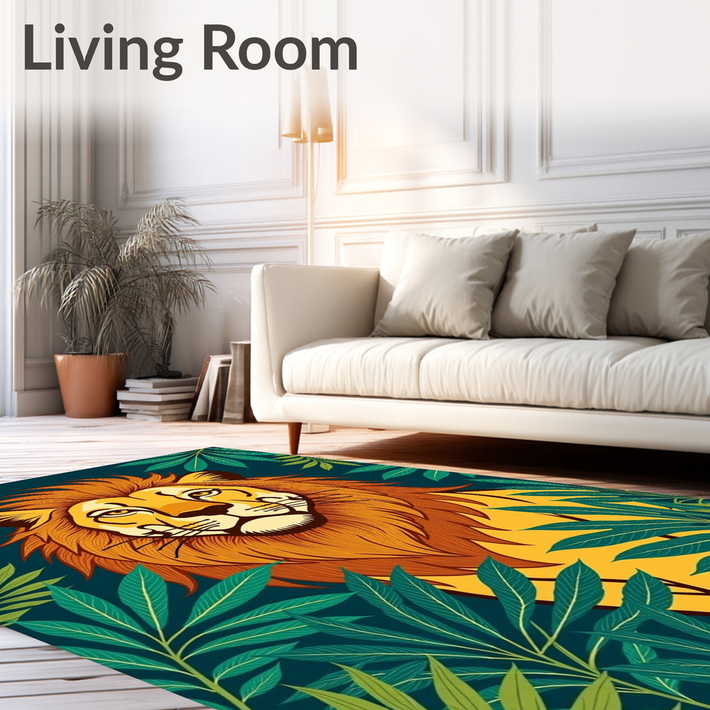 Lush Emerald Jungle Lion Portrait Rug