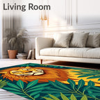 Lush Emerald Jungle Lion Portrait Rug