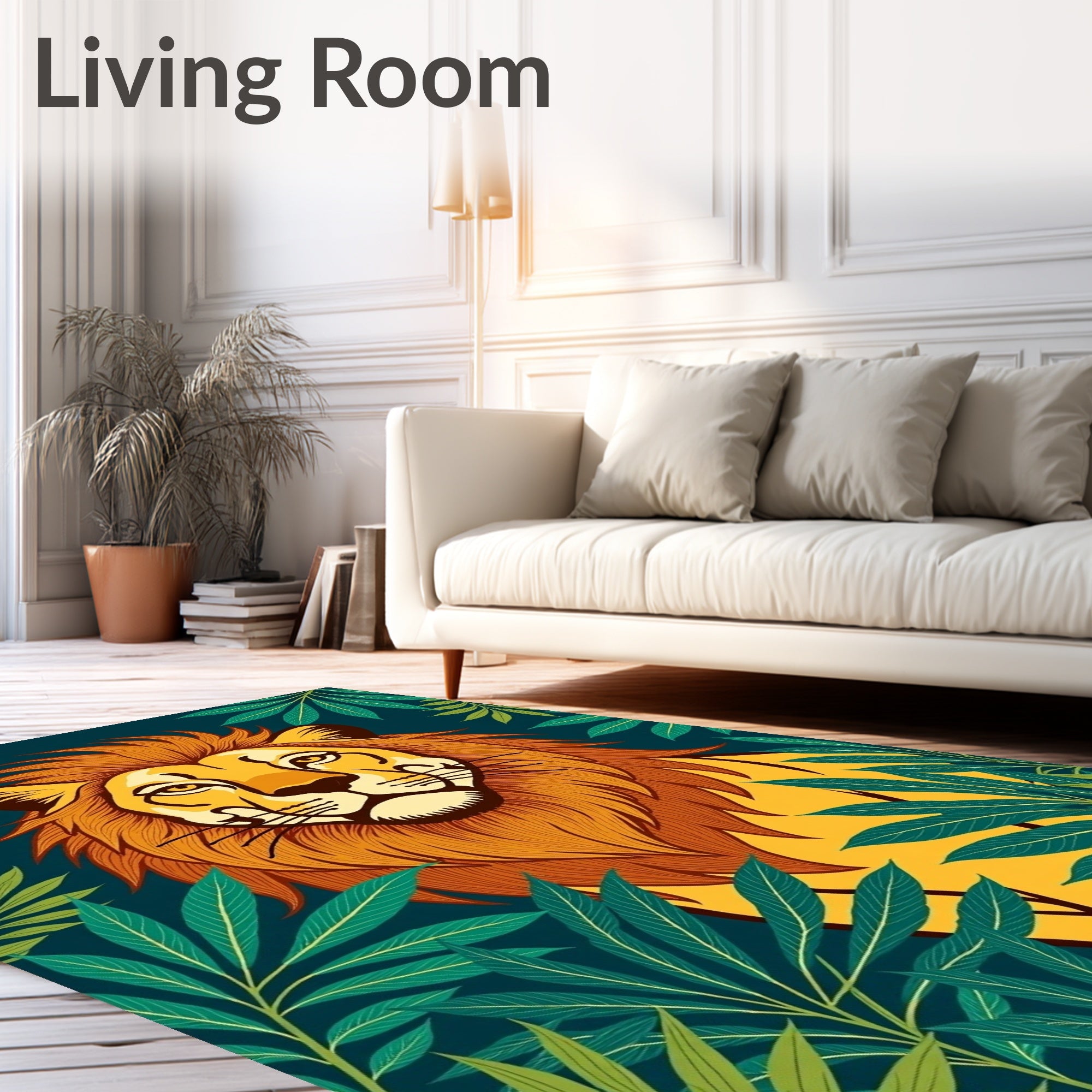 Lush Emerald Jungle Lion Portrait Rug