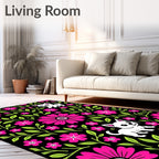 Whimsical Pink Floral Kitten Garden Rug