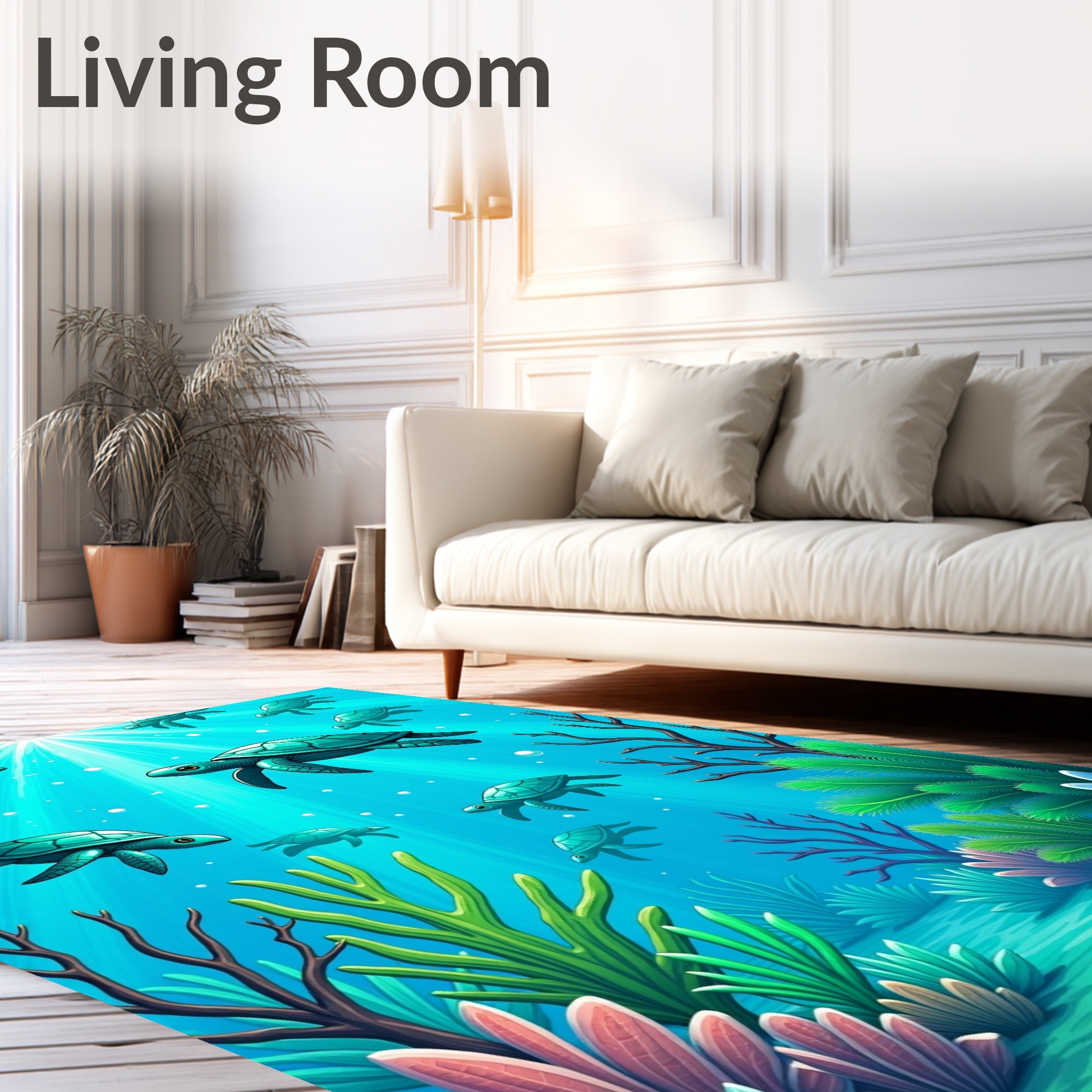 Oceanic Turquoise Sea Turtle Swirl Rug