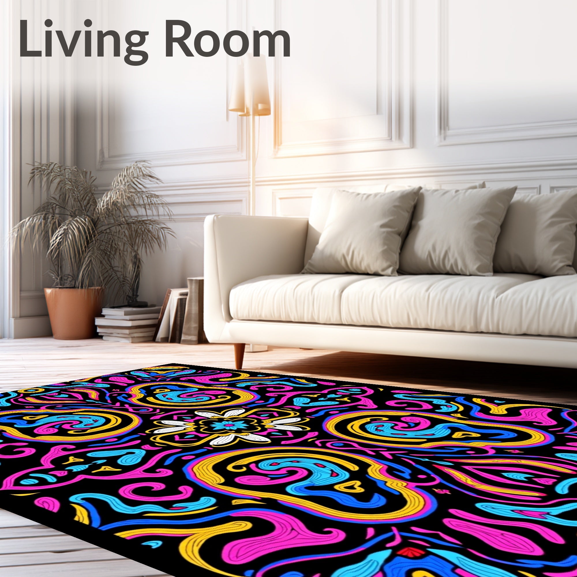 Vibrant Psychedelic Swirls Floral Rug