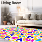 Retro Alphabet Collage Yellow Maze Rug