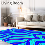 Vibrant Blue Aqua Wavy Lines Rug