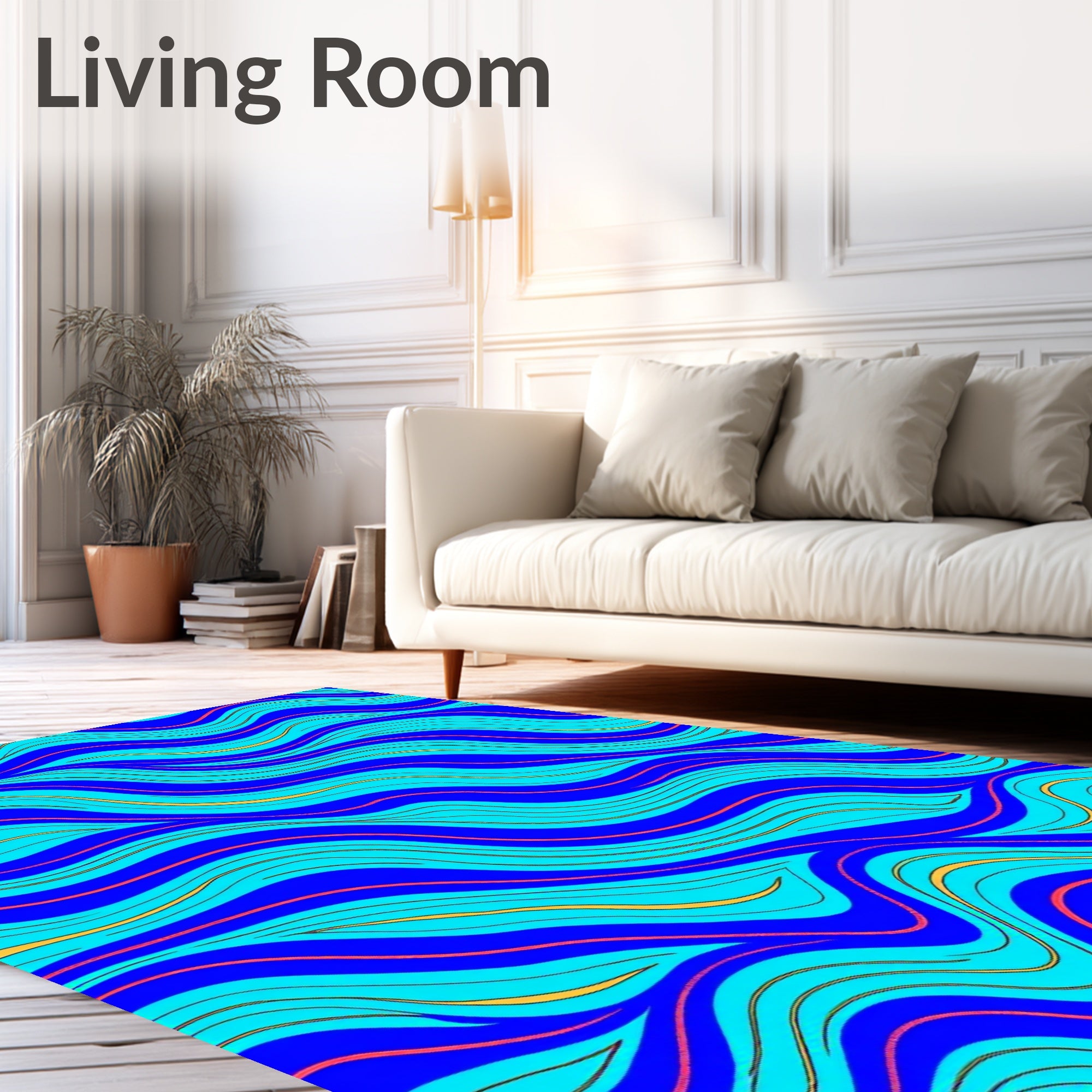 Vibrant Blue Aqua Wavy Lines Rug