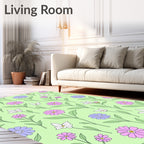Spring Flowers Butterflies Green Background Rug