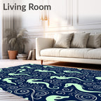 Navy Mint Seahorse Swirl Motif Rug