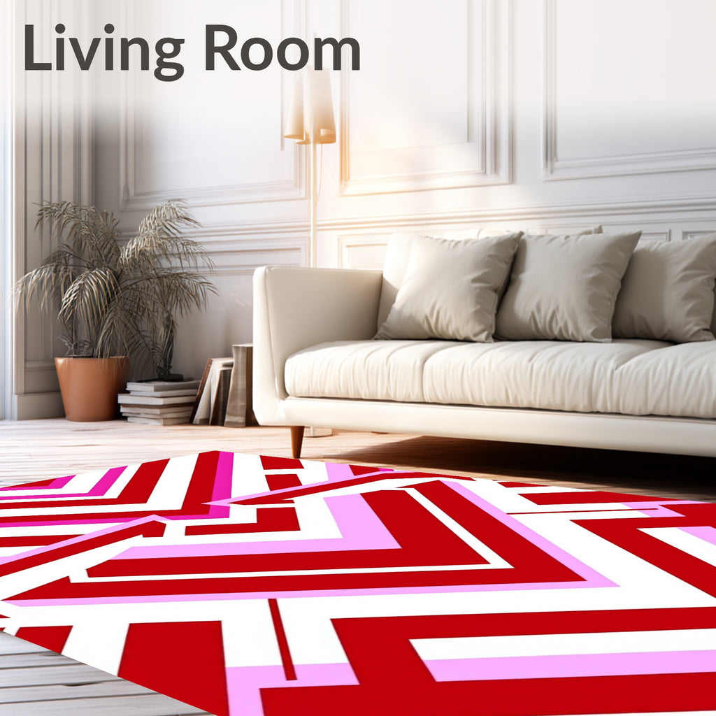 Bold Red Pink Chevron Geometric Rug