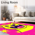 Vibrant Yellow Dog on Pink Starburst Rug