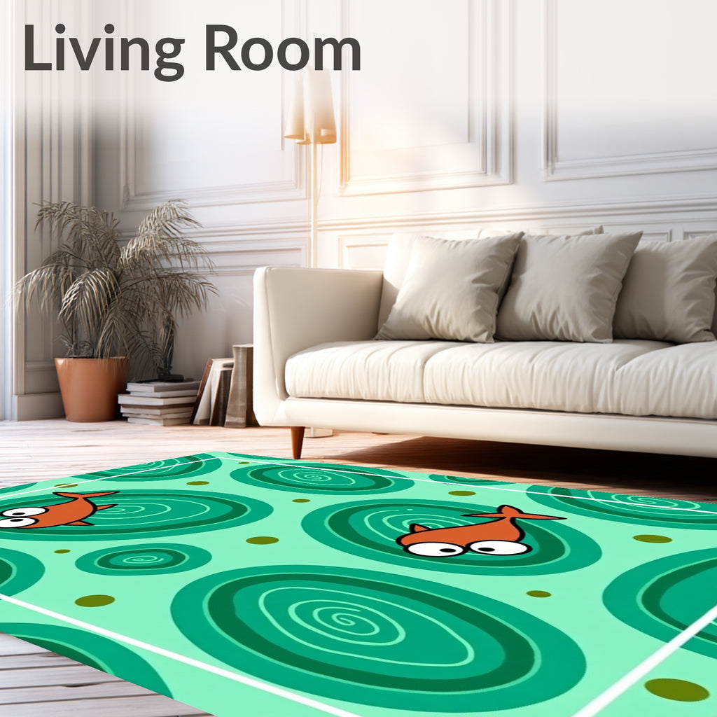 Playful Orange Fish Teal Swirls Rug