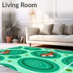 Playful Orange Fish Teal Swirls Rug