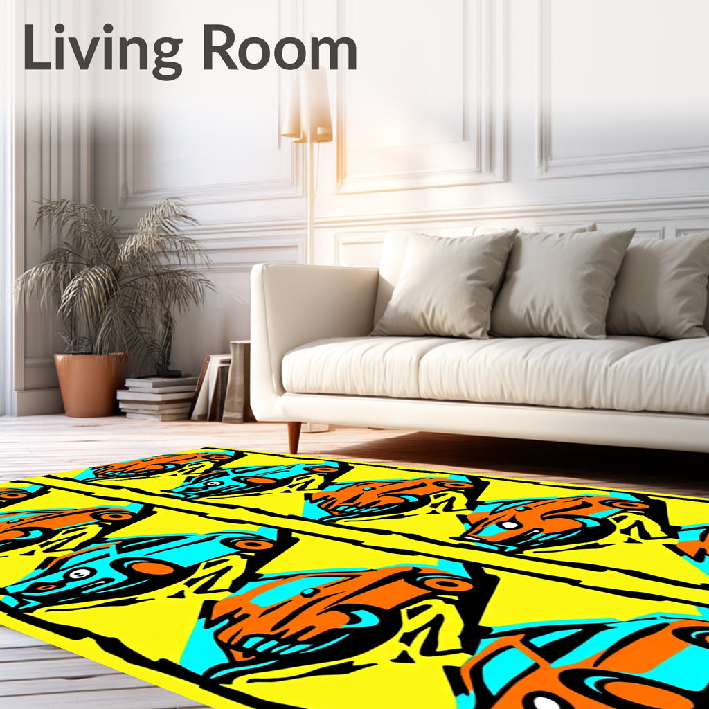 Orange Blue Retro Car Collage Rug
