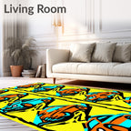 Orange Blue Retro Car Collage Rug