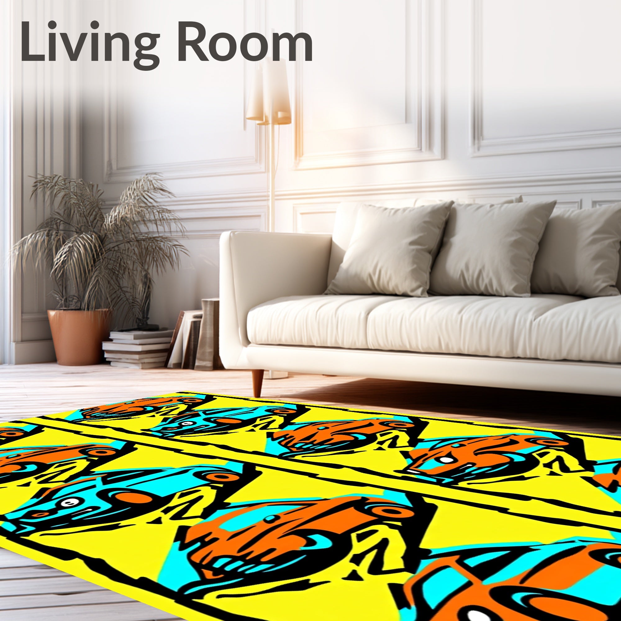 Orange Blue Retro Car Collage Rug