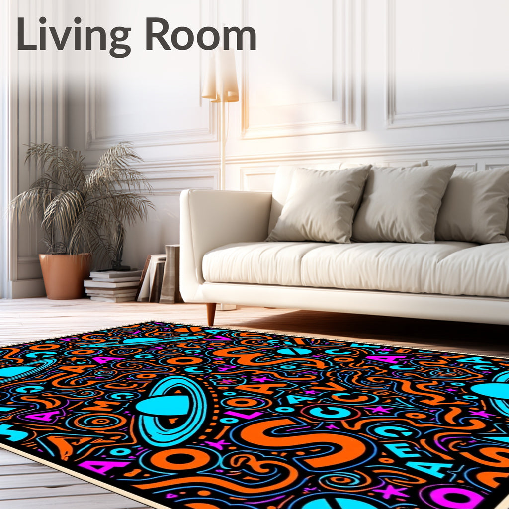 Cosmic Orange Blue Alphabet Galaxy Rug