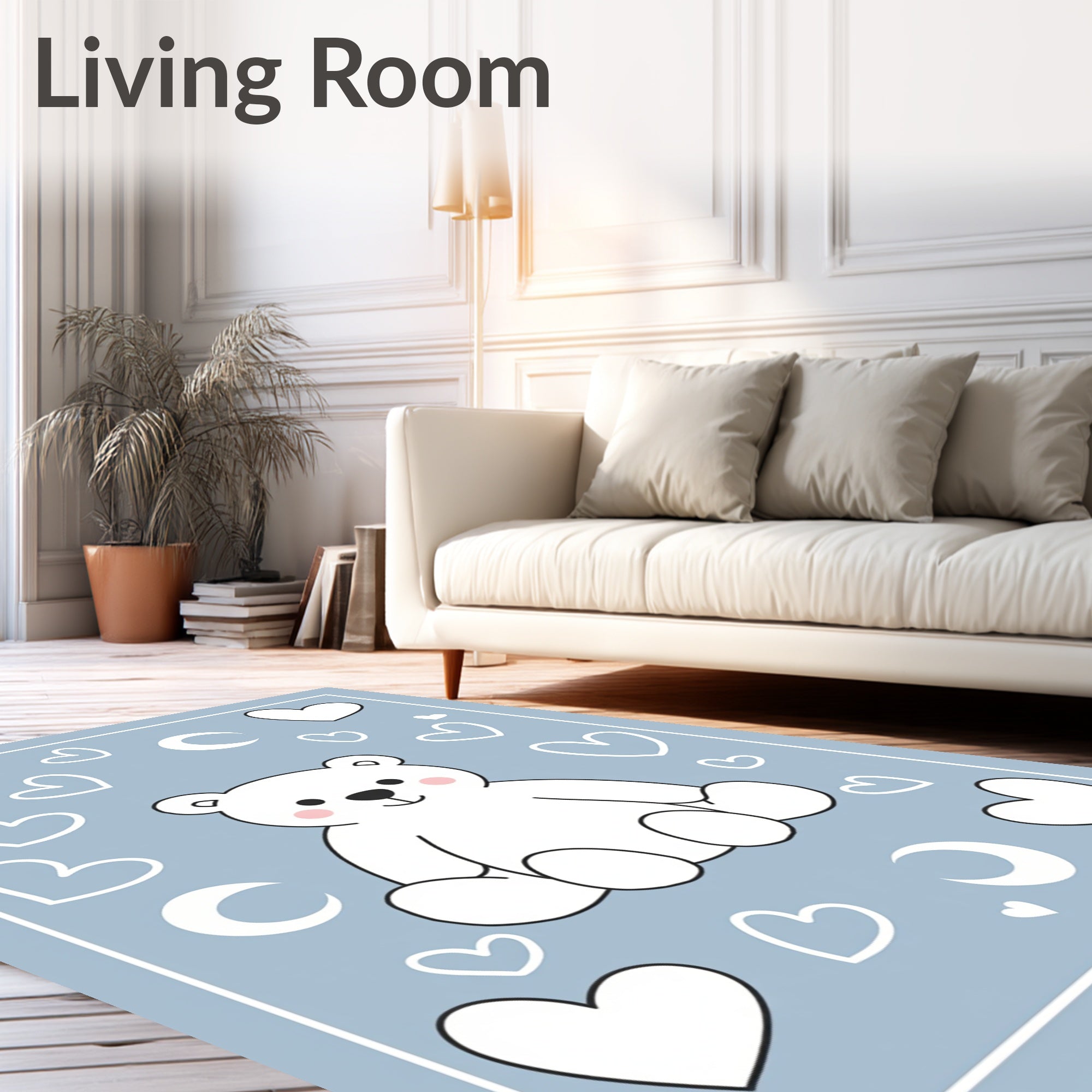 Sweet Bear Hearts and Moons Rug