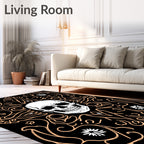 Ornate Skull With White Flowers Accent Rug