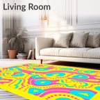 Retro Pink Blue Yellow Abstract Swirl Rug