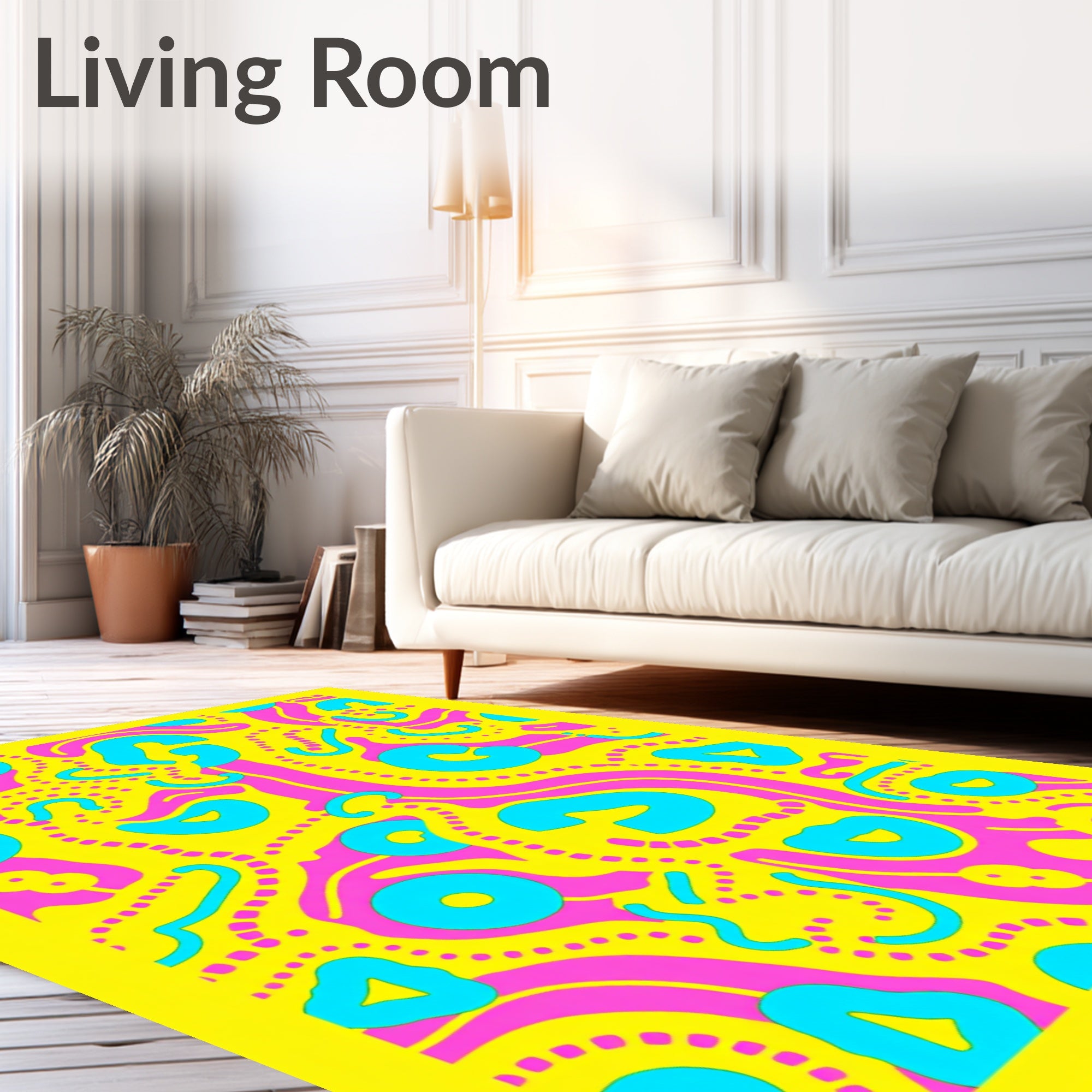 Retro Pink Blue Yellow Abstract Swirl Rug