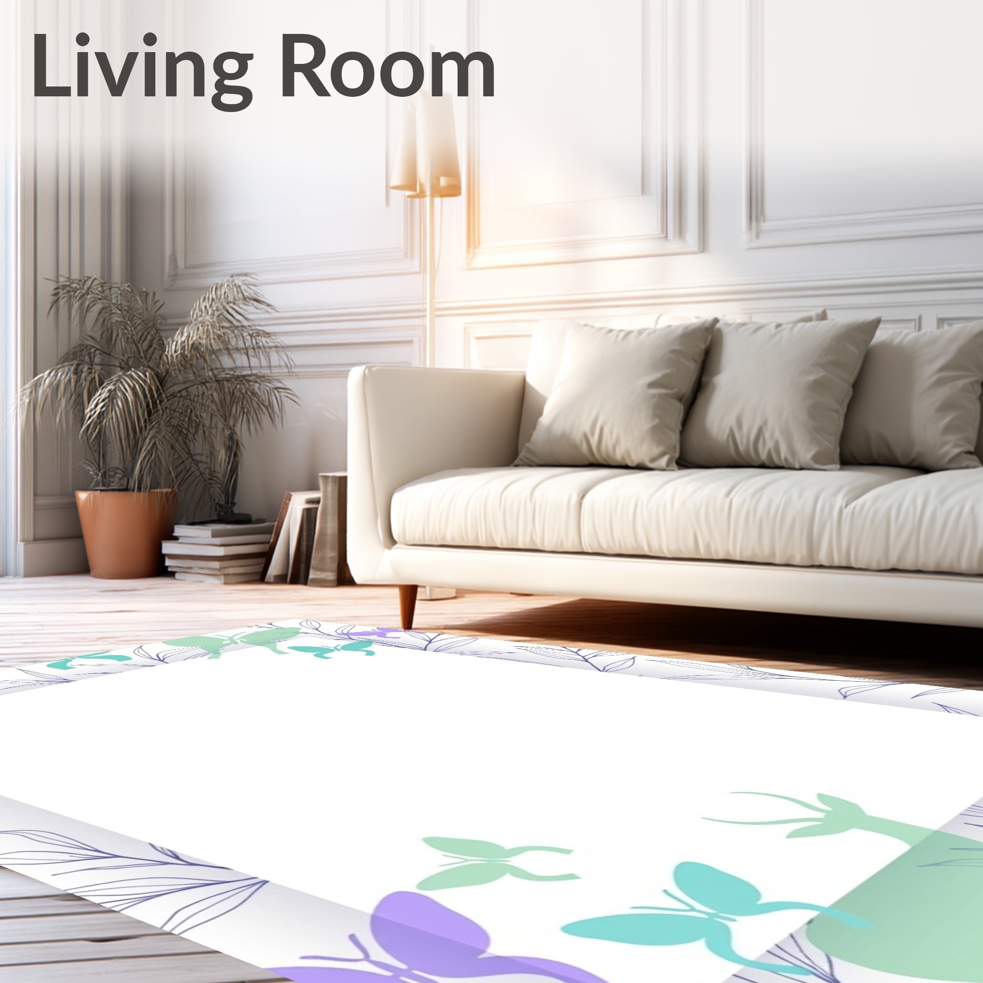 Whimsical Mint Deer Butterfly Foliage Rug