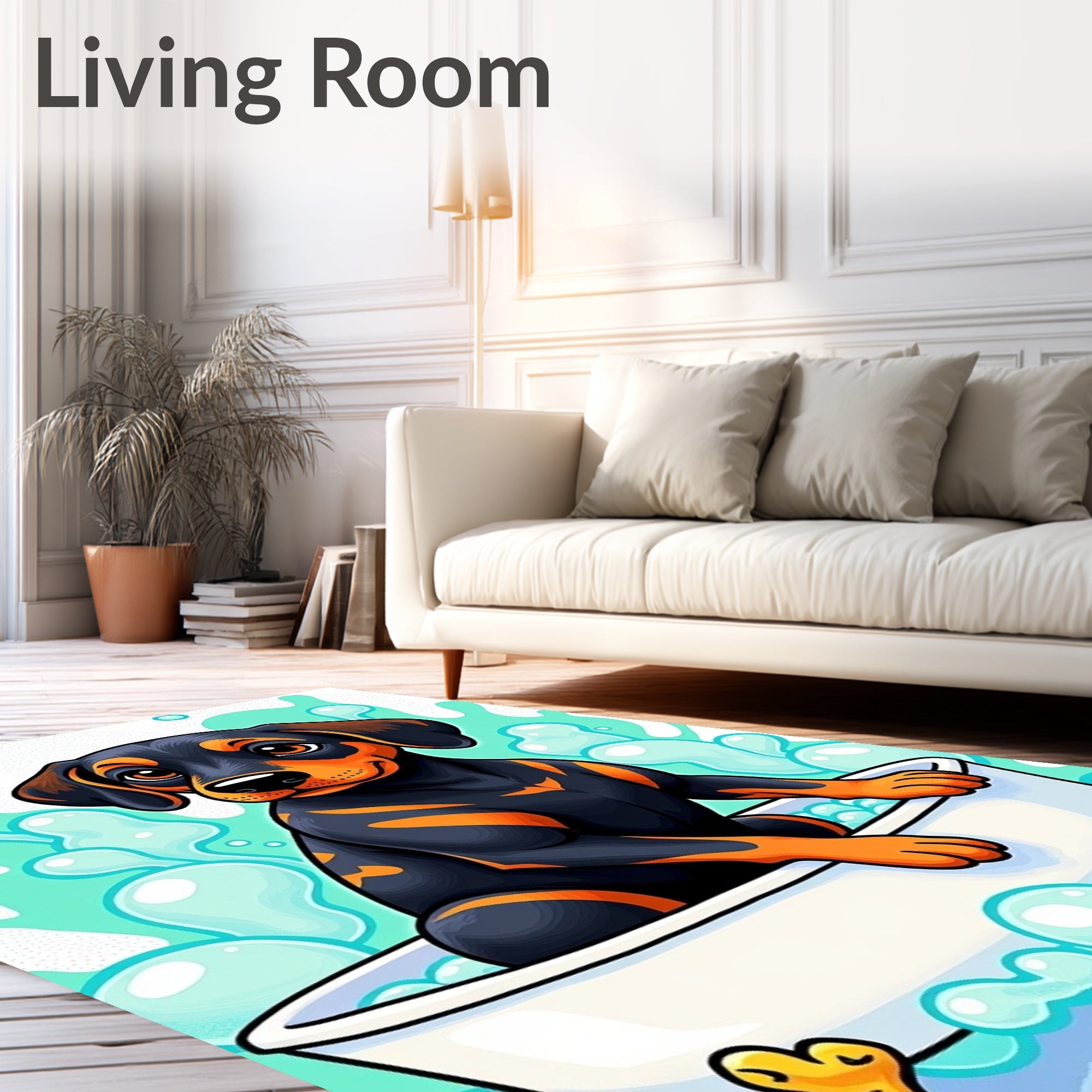 Black Orange Dachshund Bathtime Bubbles Rug