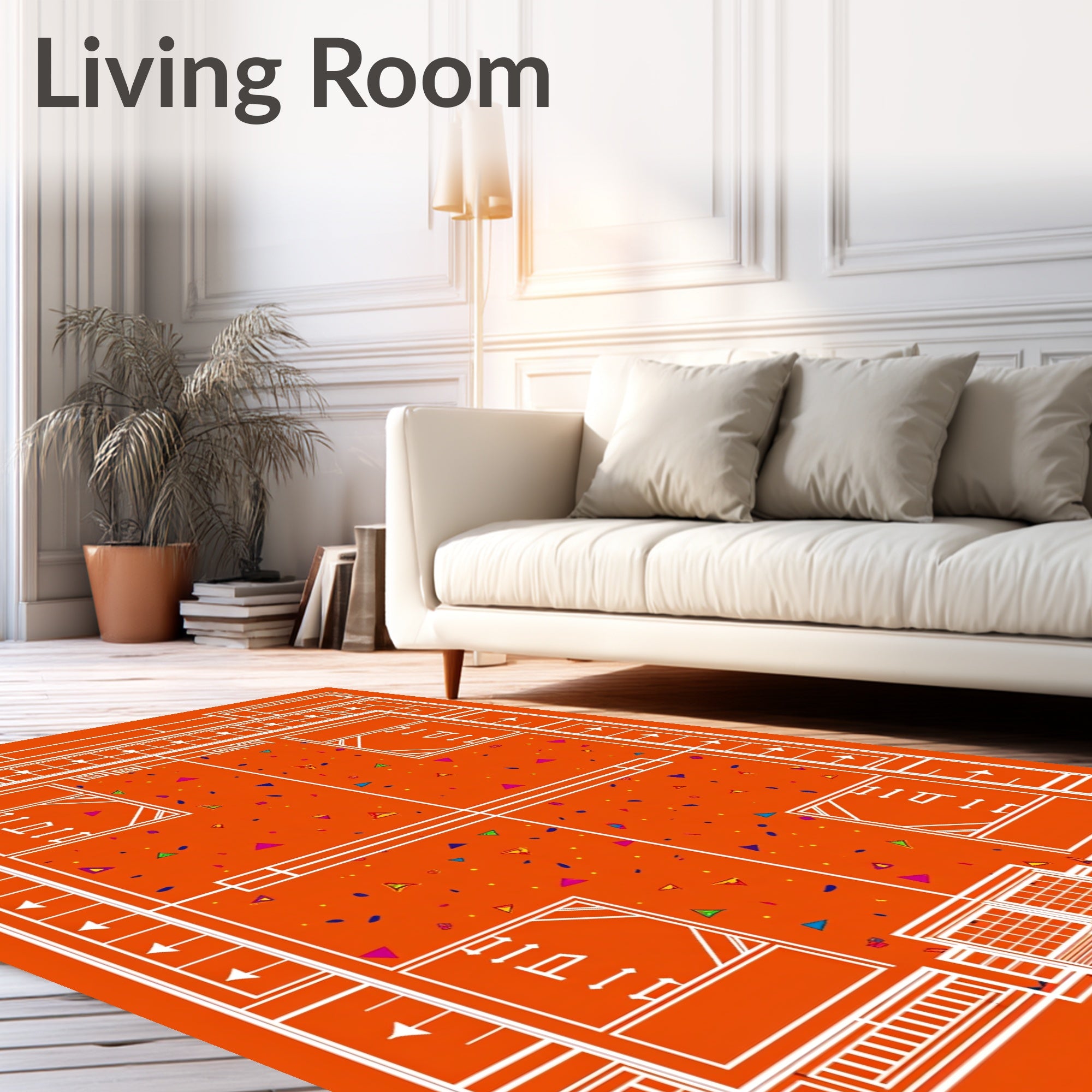 Orange Abstract Confetti Triangles Rug