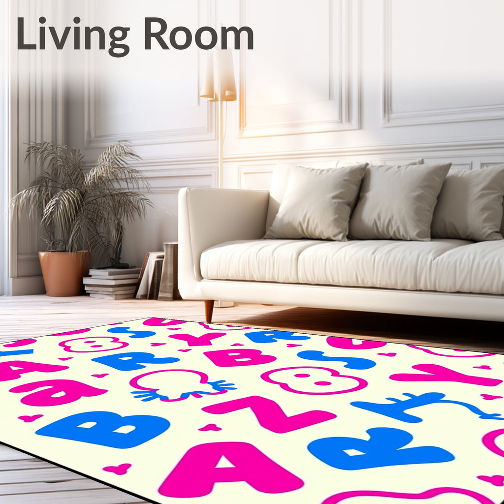Bold Blue Pink Alphabet Hearts Rug