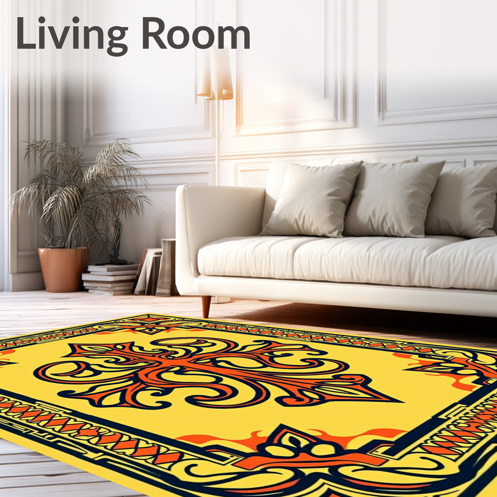 Orange And Navy Symmetrical Frame Rug