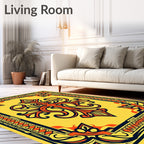 Orange And Navy Symmetrical Frame Rug