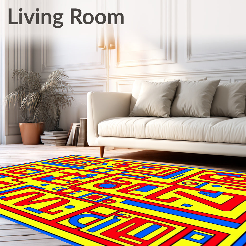 Bold Yellow Red Blue Geometric Maze Rug