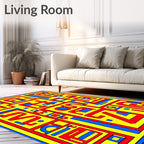 Bold Yellow Red Blue Geometric Maze Rug