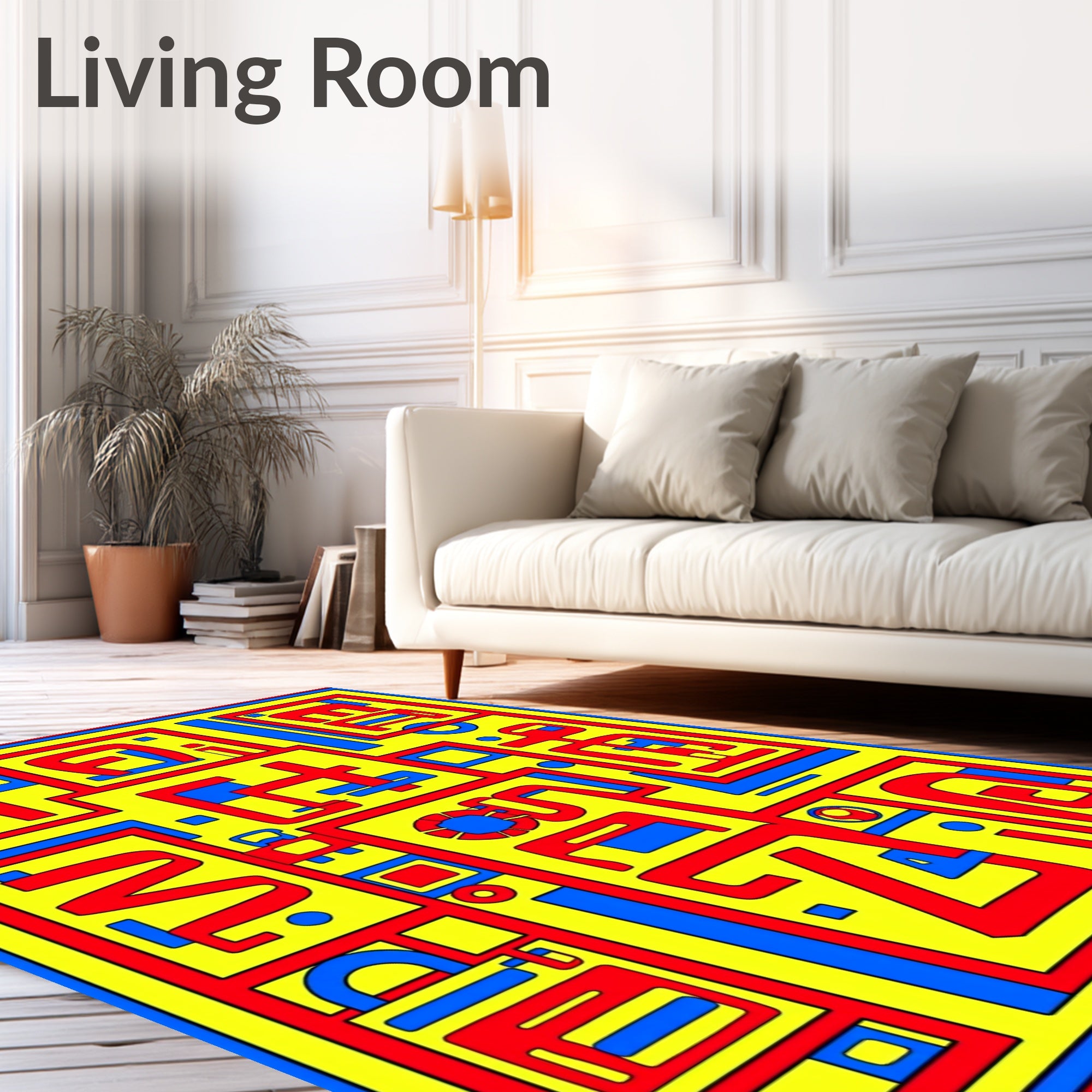Bold Yellow Red Blue Geometric Maze Rug