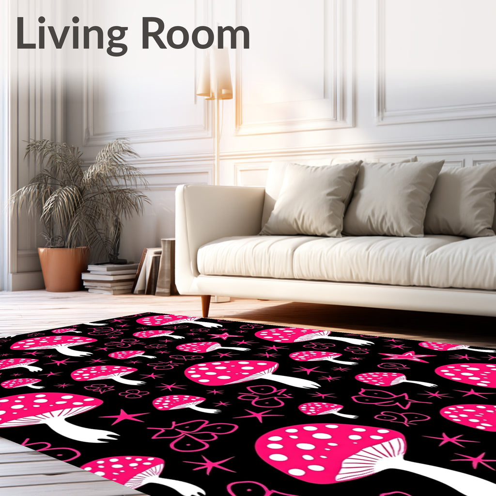 Hot Pink Mushroom Star Doodle Rug