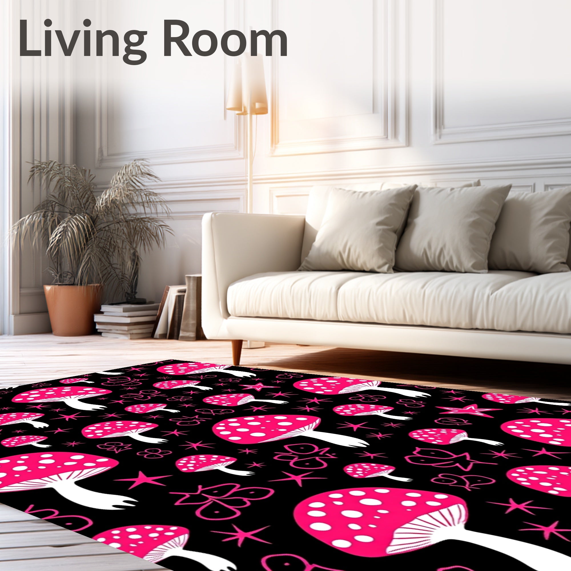 Hot Pink Mushroom Star Doodle Rug