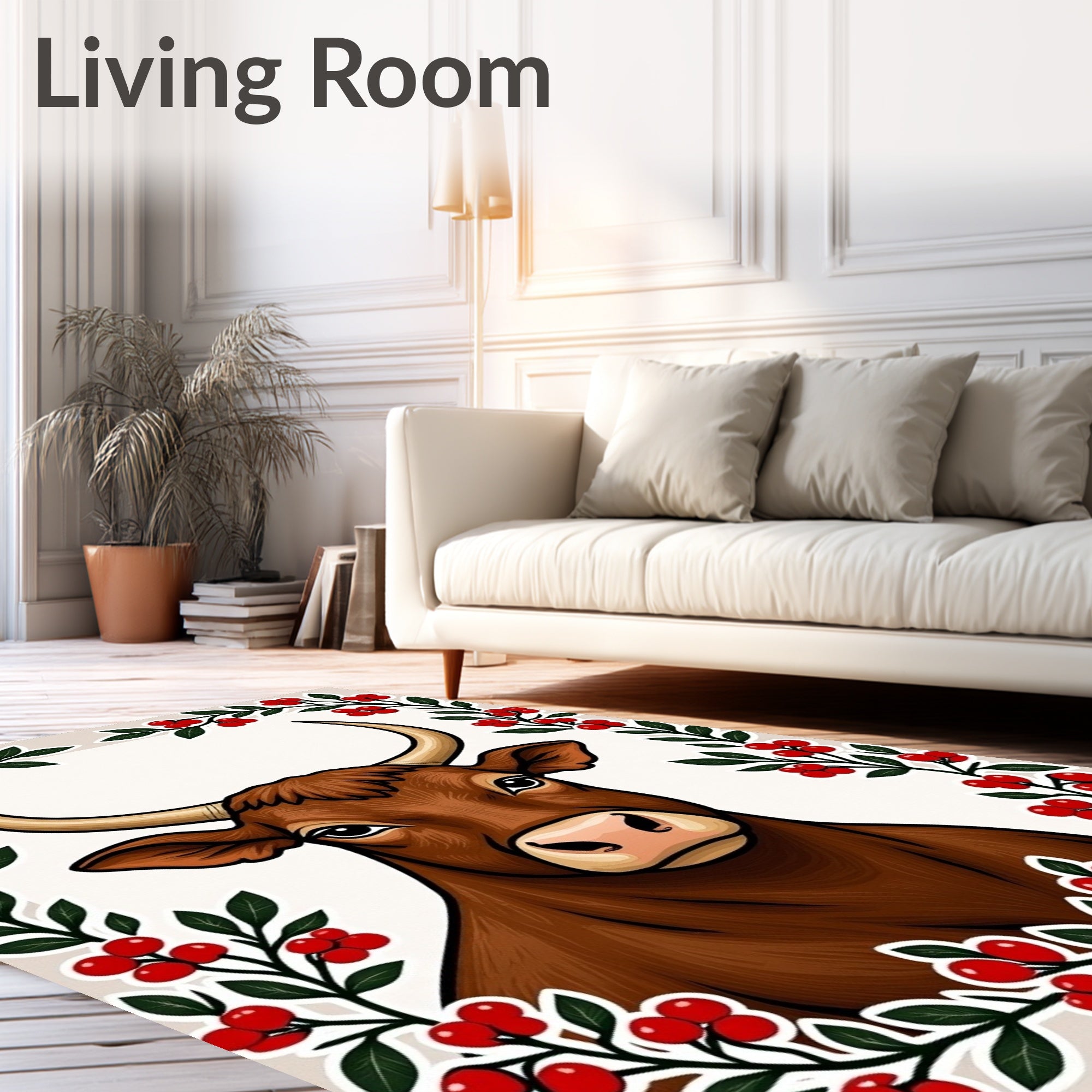 Brown Bull with Red Berry Garland Rug