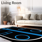 Bold Black Blue Geometric Hockey Rink Rug