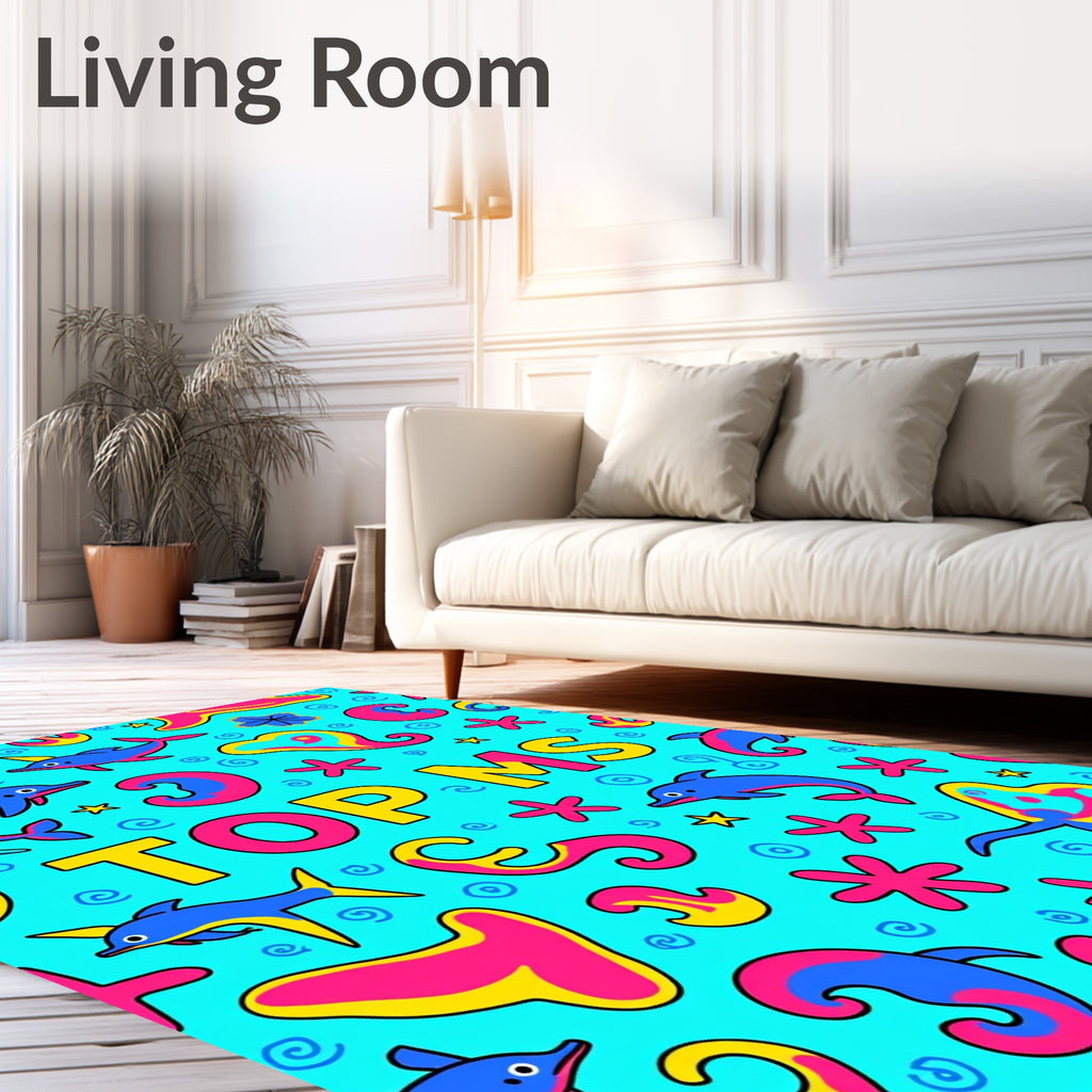 Playful Blue Dolphins Pink Shapes Rug