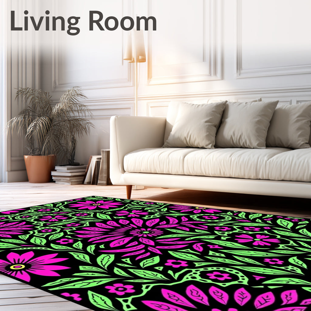 Vibrant Pink Neon Floral Foliage Rug