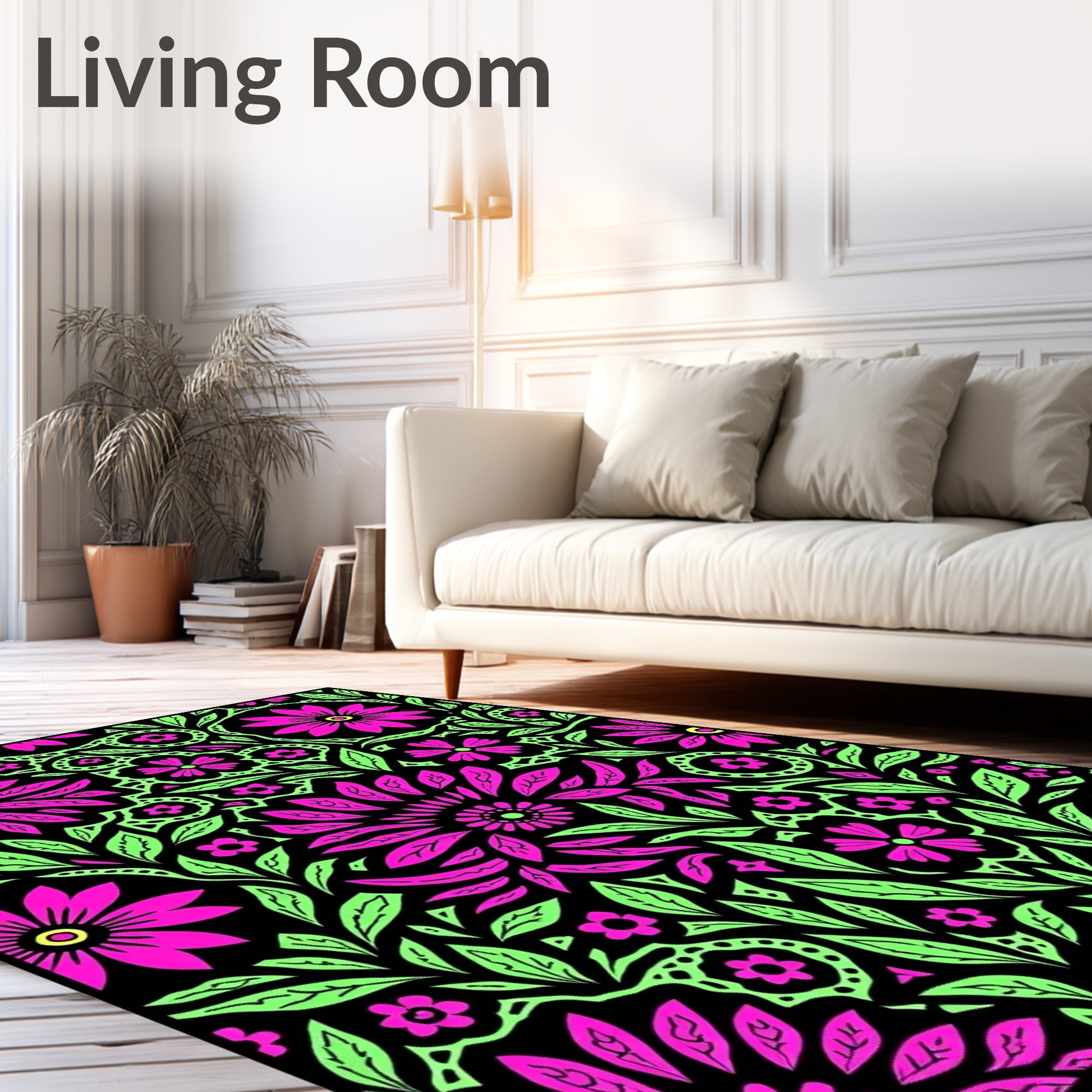 Vibrant Pink Neon Floral Foliage Rug