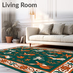 Whimsical Rabbits Emerald Border Rug