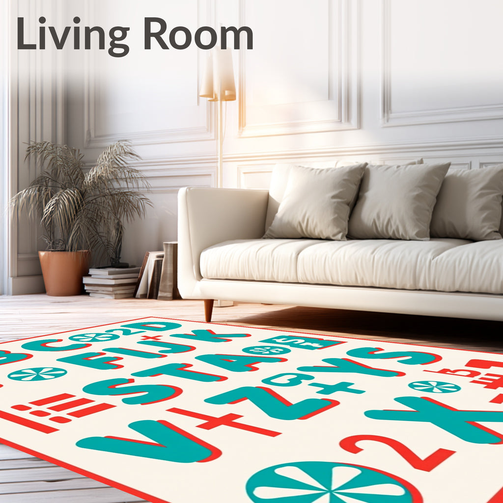 Retro Teal Alphabet Graphic Rug