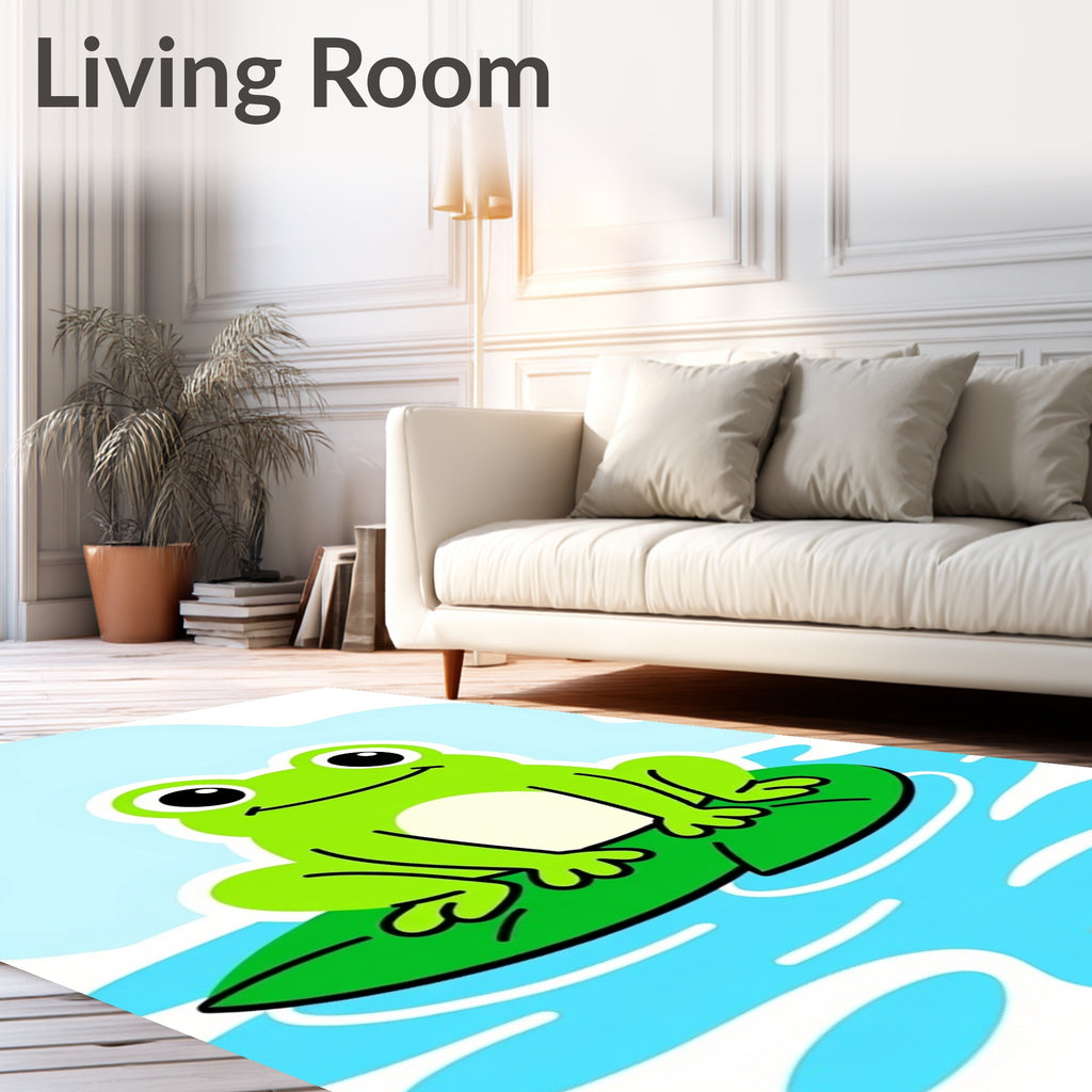 Cute Green Frog On Lily Pad Rug