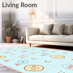 Whimsical Alphabet Collage Light Blue Rug
