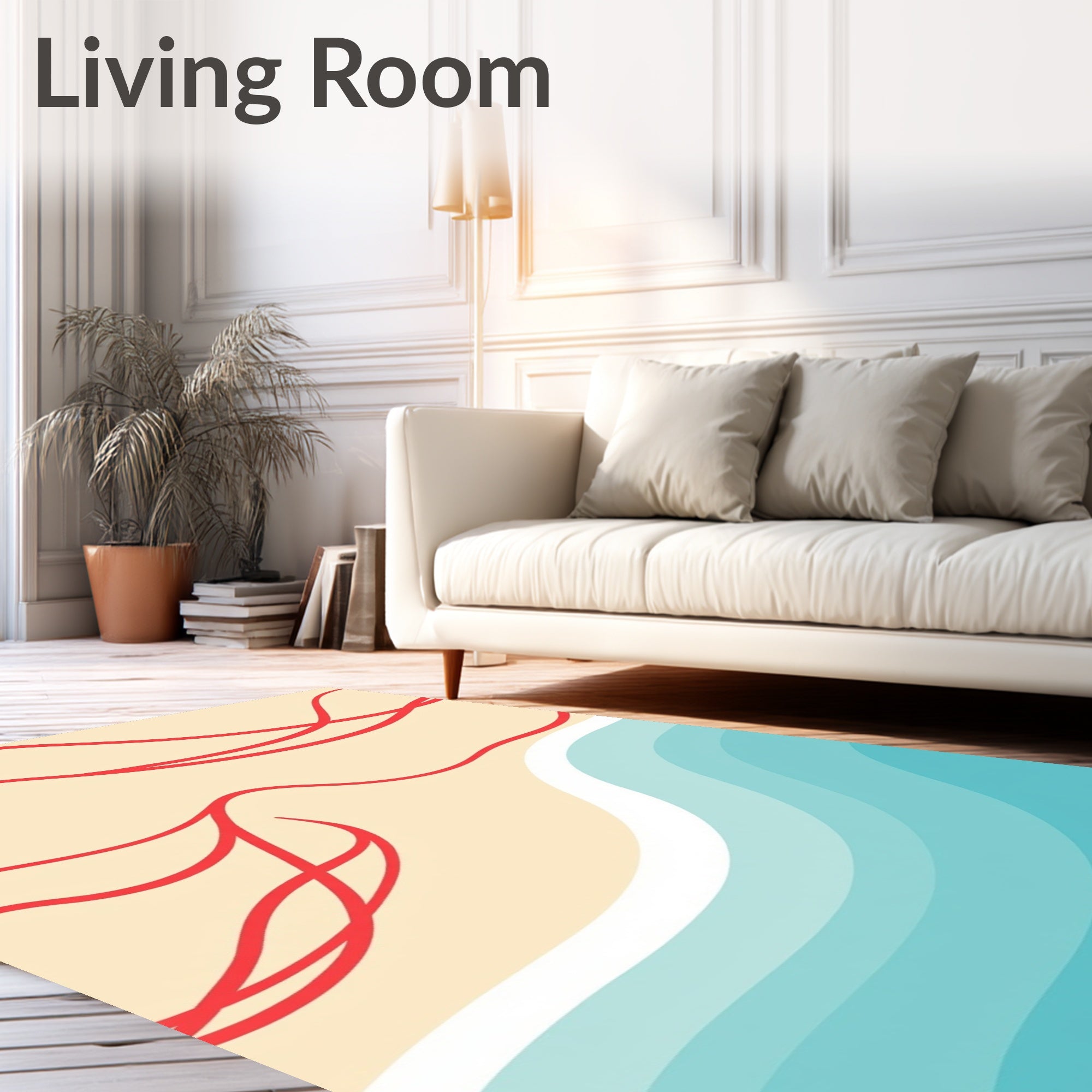 Coral Swirls on Golden Sand Beach Rug