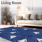 Deep Blue Sailing White Sailboats Rug