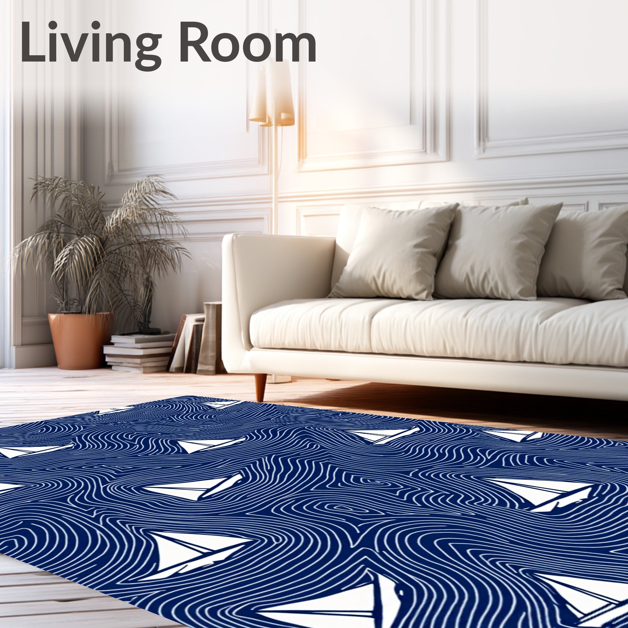 Deep Blue Sailing White Sailboats Rug