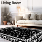 Black White Snowflake Medallion Border Rug