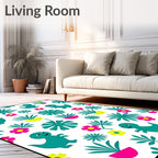 Playful Teal Dinosaur Floral Jungle Rug